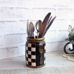Checked Utensil Caddy Checked Silverware Holder Buffalo Check Kitchen Decor